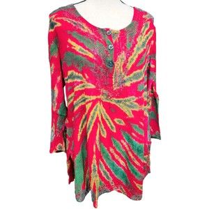 Tie Dye Hippie Blouse Free Size Colorful Retro Gauze Embroidered